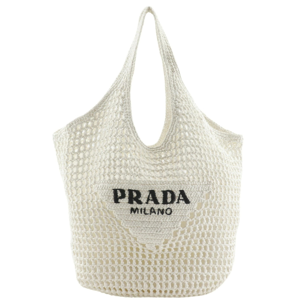 Prada Crochet 2Way Shoulder Tote Bag Yarn Open White